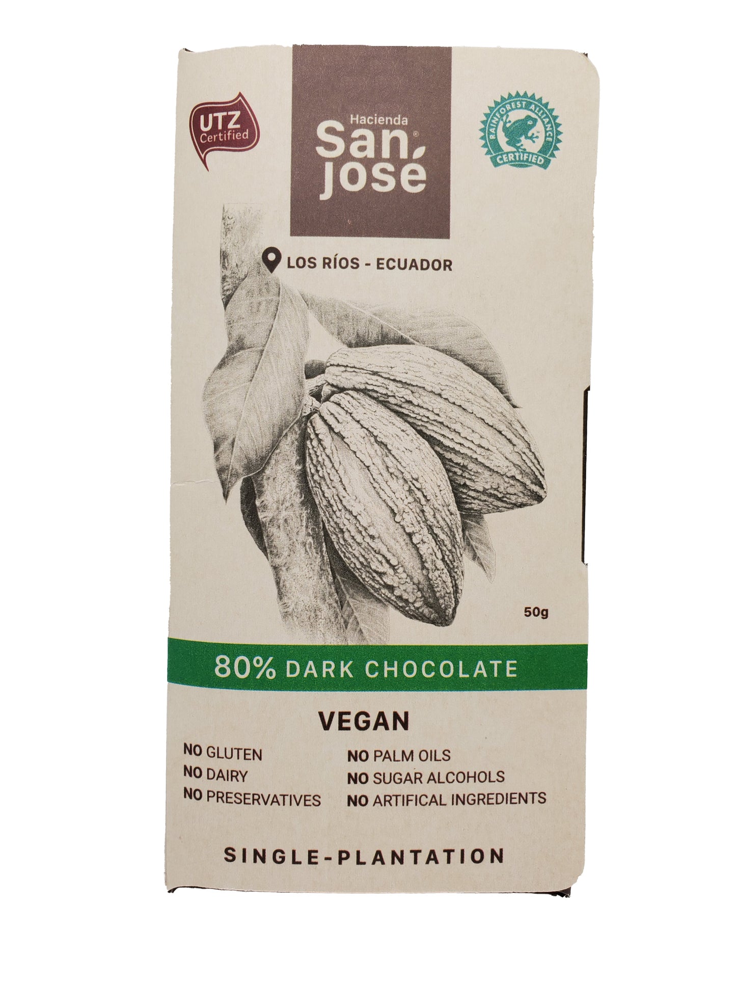 Hacienda San Jose - 80% Dark Chocolate - 50 grams Bar - Los Rios, Ecuador