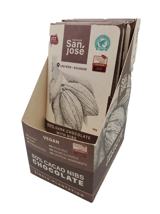 Hacienda San Jose - 80% Dark Chocolate with Nibs - 50 grams Bar - Los Rios, Ecuador
