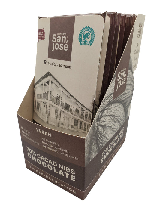 Hacienda San Jose - 70% Dark Chocolate with Nibs - 50 grams Bar - Los Rios, Ecuador