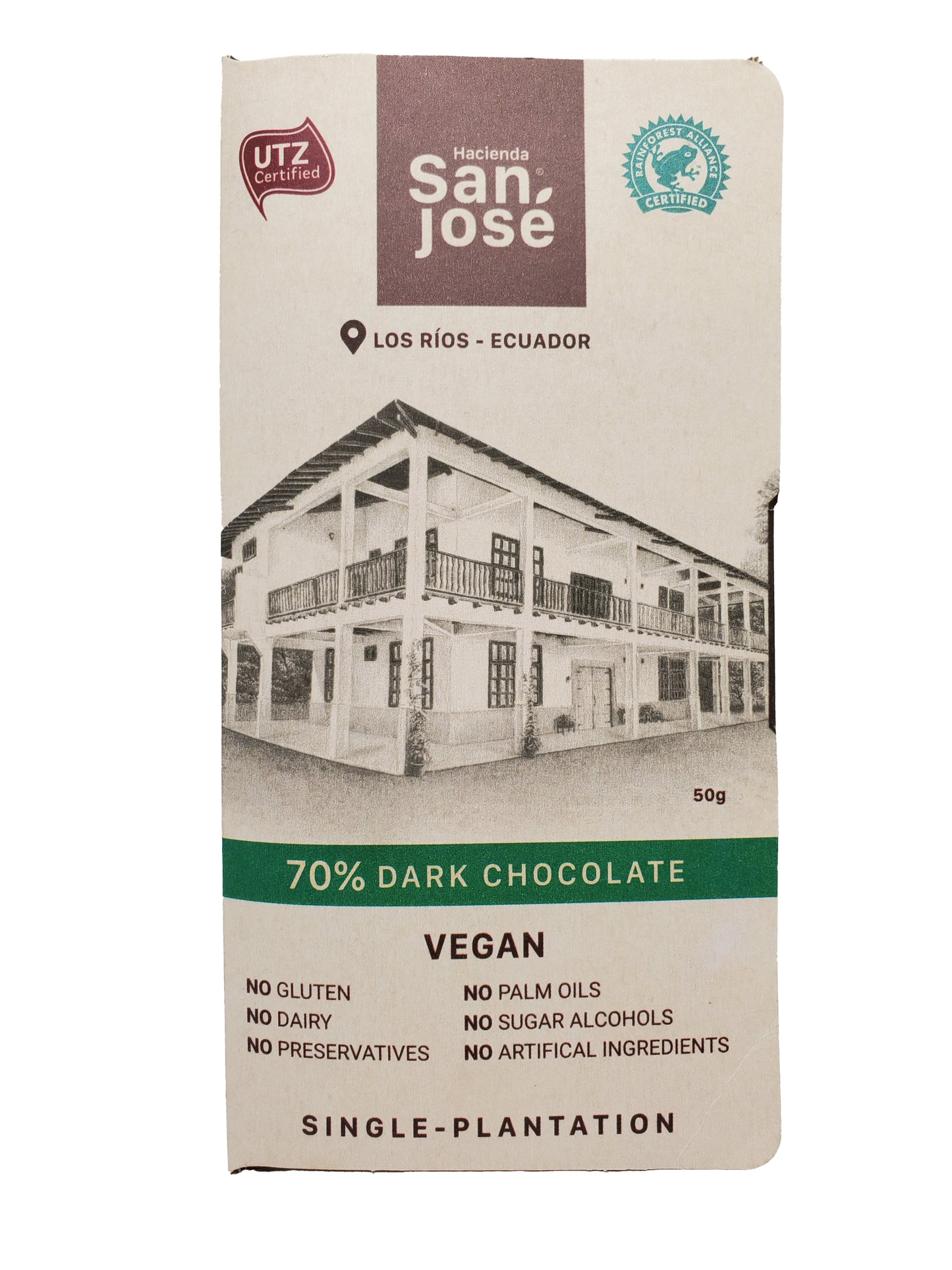 Hacienda San Jose - 70% Dark Chocolate - 50 grams Bar - Los Rios, Ecuador