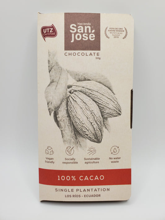 Hacienda San Jose - 100% Cacao - 50 grams Bar - Los Rios, Ecuador