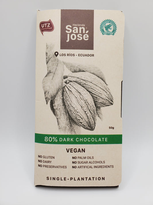 Hacienda San Jose - 80% Dark Chocolate - 50 grams Bar - Los Rios, Ecuador